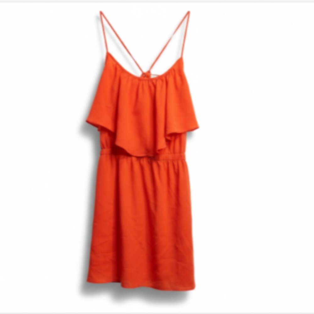 American Eagle Women's Small Vivid Orange Ruffle Overlay Strappy Mini Dress EUC